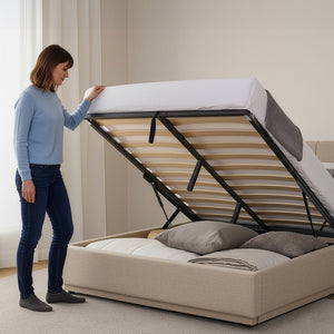 Cama tapizado LED Tröstiar con somier abatible 140/160/180x200cm [en.casa]