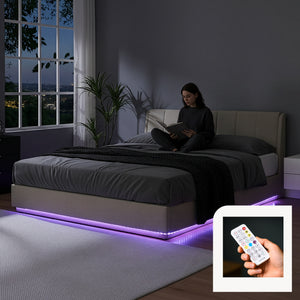 Cama tapizado LED Tröstiar con somier abatible 140/160/180x200cm [en.casa]