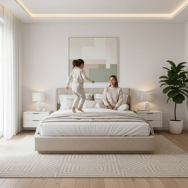Cama tapizado LED Tröstiar con somier abatible 140/160/180x200cm [en.casa]
