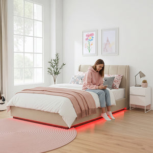 Cama tapizado LED Tröstiar con somier abatible 140/160/180x200cm [en.casa]