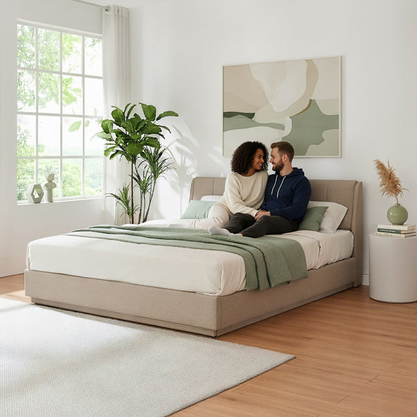 Cama tapizado LED Tröstiar con somier abatible 140/160/180x200cm [en.casa]