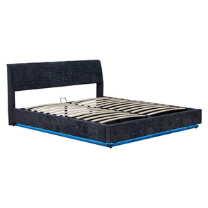 Cama tapizado LED Tröstiar con somier abatible 140/160/180x200cm [en.casa]