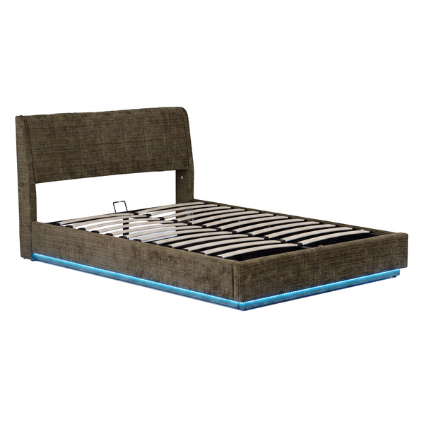 Cama tapizado LED Tröstiar con somier abatible 140/160/180x200cm [en.casa]