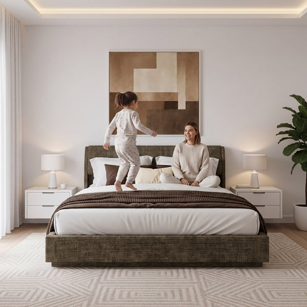 Cama tapizado LED Tröstiar con somier abatible 140/160/180x200cm [en.casa]