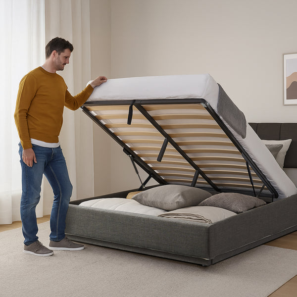 Cama tapizada LED Tröstiar [en.casa]