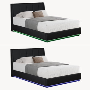 Cama tapizado LED Tröstiar con somier abatible + colchón 140/160/180x200cm [en.casa]