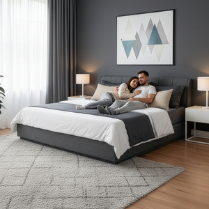 Cama tapizado LED Tröstiar con somier abatible + colchón 140/160/180x200cm [en.casa]