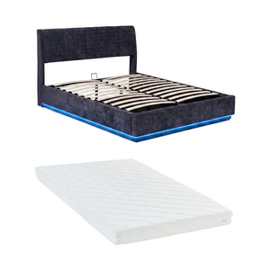 Cama tapizado LED Tröstiar con somier abatible + colchón 140/160/180x200cm [en.casa]