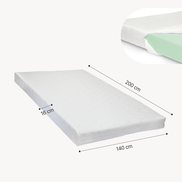Cama tapizado LED Tröstiar con somier abatible + colchón 140/160/180x200cm [en.casa]