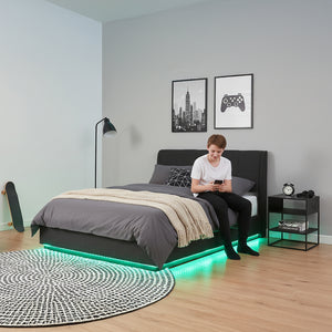 Cama tapizado LED Tröstiar con somier abatible + colchón 140/160/180x200cm [en.casa]