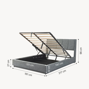 Cama tapizado LED Tröstiar con somier abatible + colchón 140/160/180x200cm [en.casa]