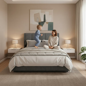 Cama tapizado LED Tröstiar con somier abatible + colchón 140/160/180x200cm [en.casa]