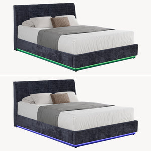 Cama tapizado LED Tröstiar con somier abatible + colchón 140/160/180x200cm [en.casa]