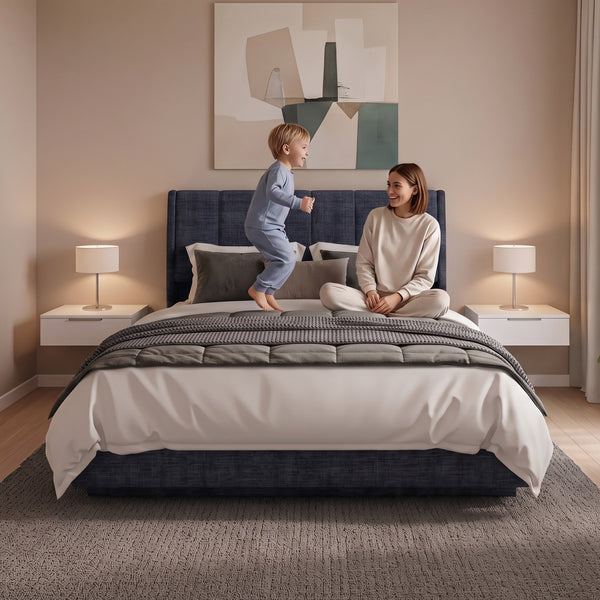 Cama tapizado LED Tröstiar con somier abatible + colchón 140/160/180x200cm [en.casa]