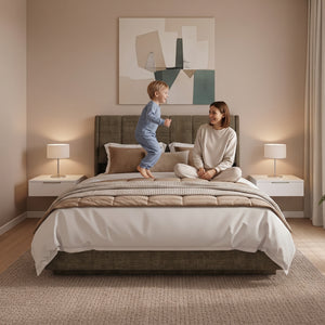 Cama tapizado LED Tröstiar con somier abatible + colchón 140/160/180x200cm [en.casa]
