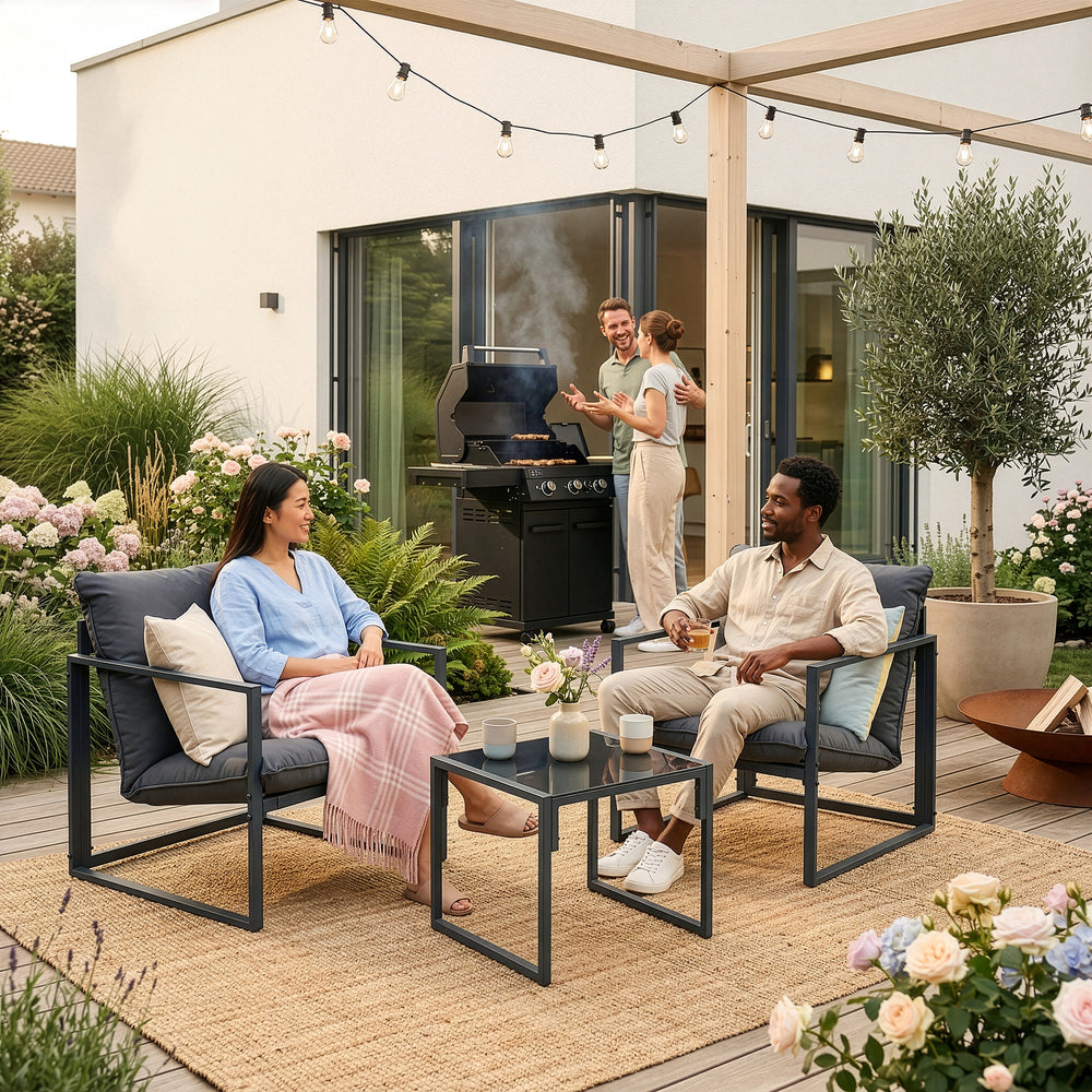 Conjunto de muebles de jardín Karg mesa + 2 sillones [casa.pro]
