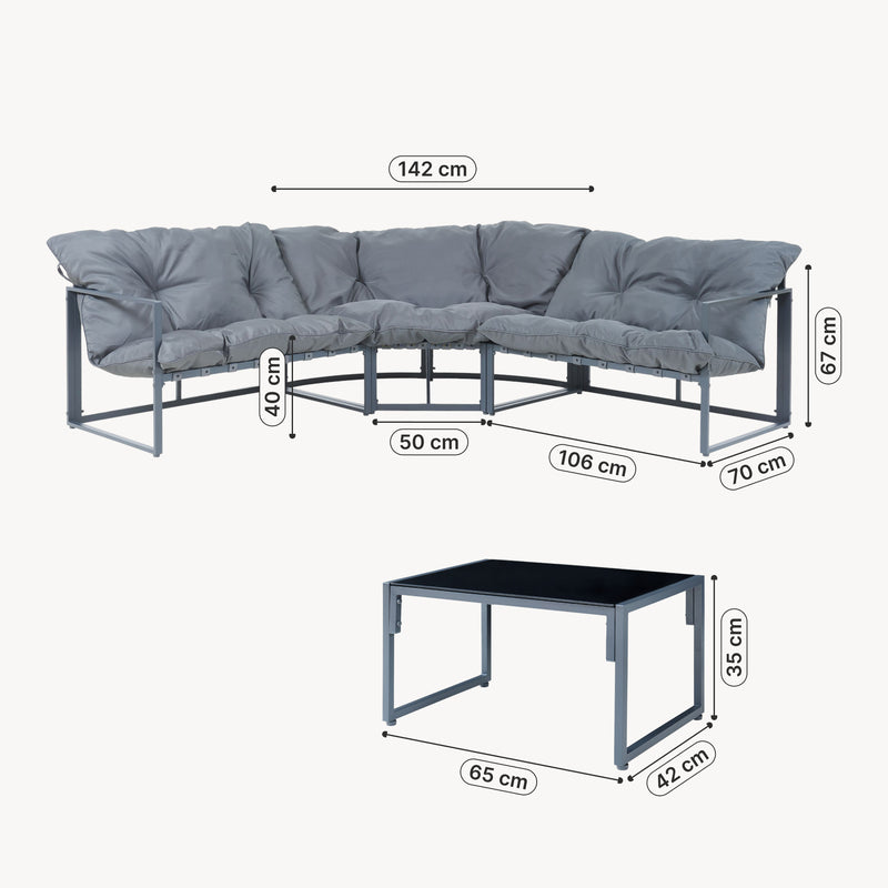 Esquema acotado Conjunto de muebles de jardín Karg mesa y sofá modular [casa.pro]