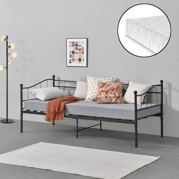 Cama de metal Arjeplog 90x200cm con colchón varios colores en.casa