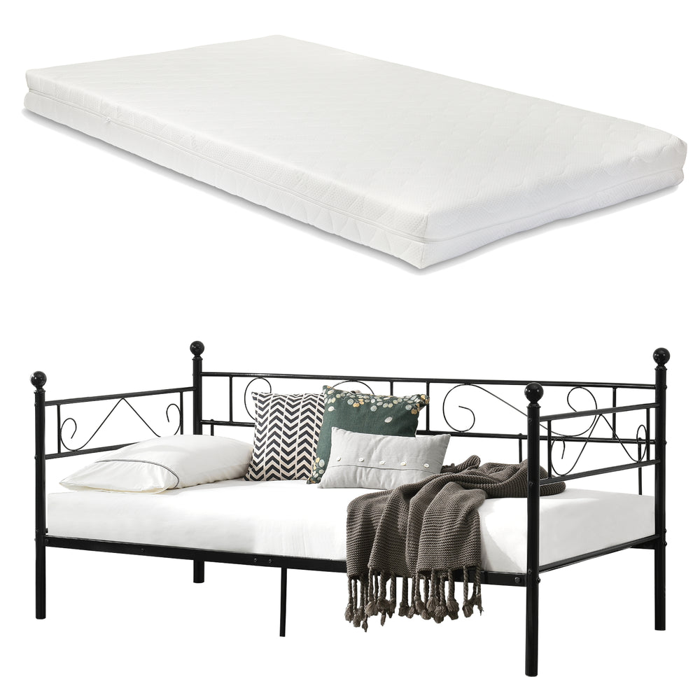 Cama de metal Granada con colchón 90x200 cm acero [en.casa]