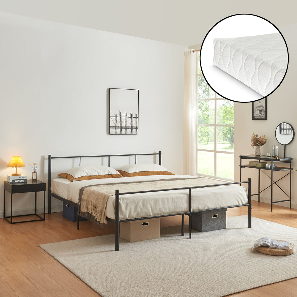Cama de metal Laos con colchón negro [en.casa] - premiumXL