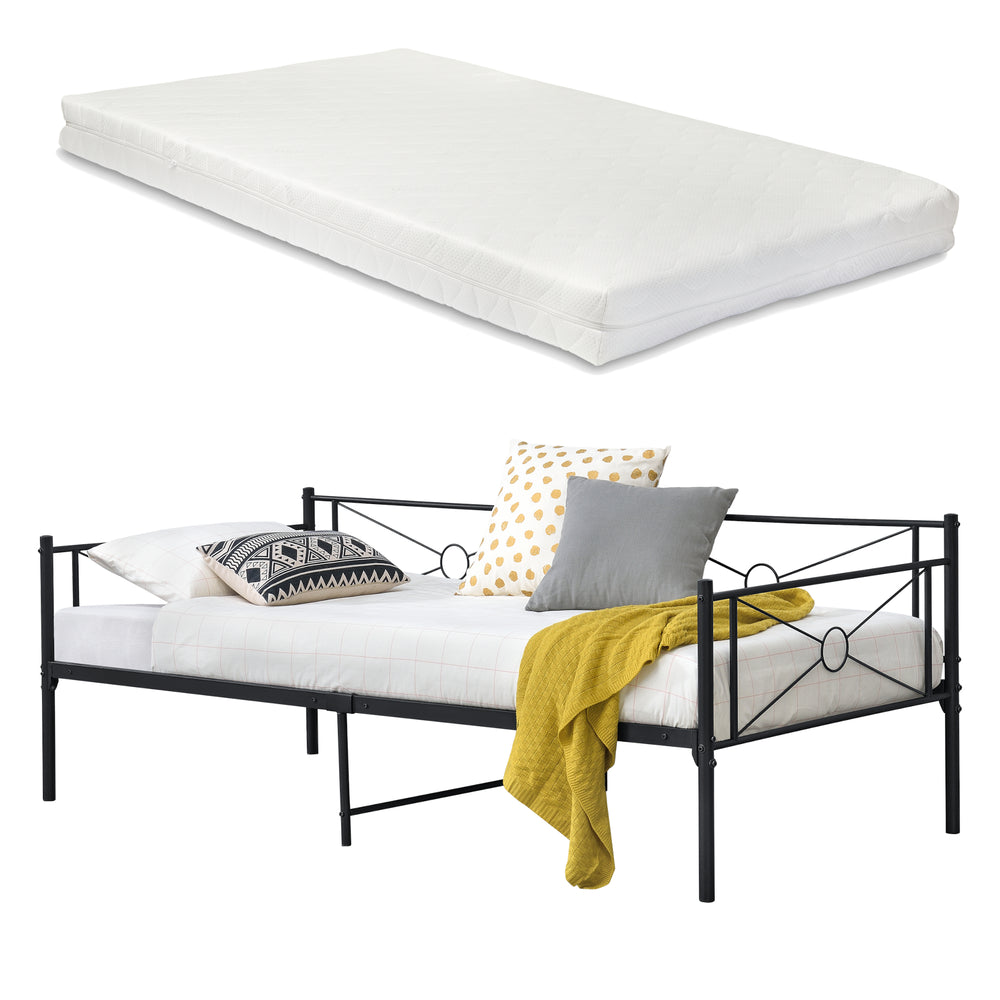 Cama de metal Alvesta 90x200 cm con colchón de espuma fría varios colores en.casa