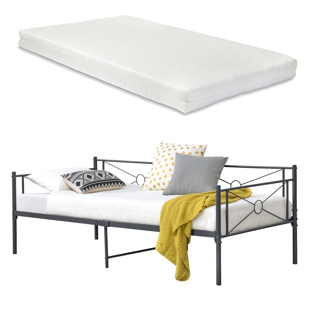 Cama de metal Alvesta 90x200 cm con colchón de espuma fría varios colores en.casa