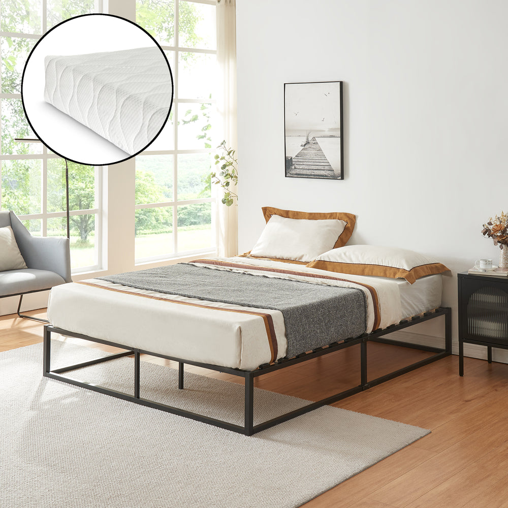 Cama de metal Kreta con colchón de espuma fría negro en varias medidas [en.casa] - premiumXL
