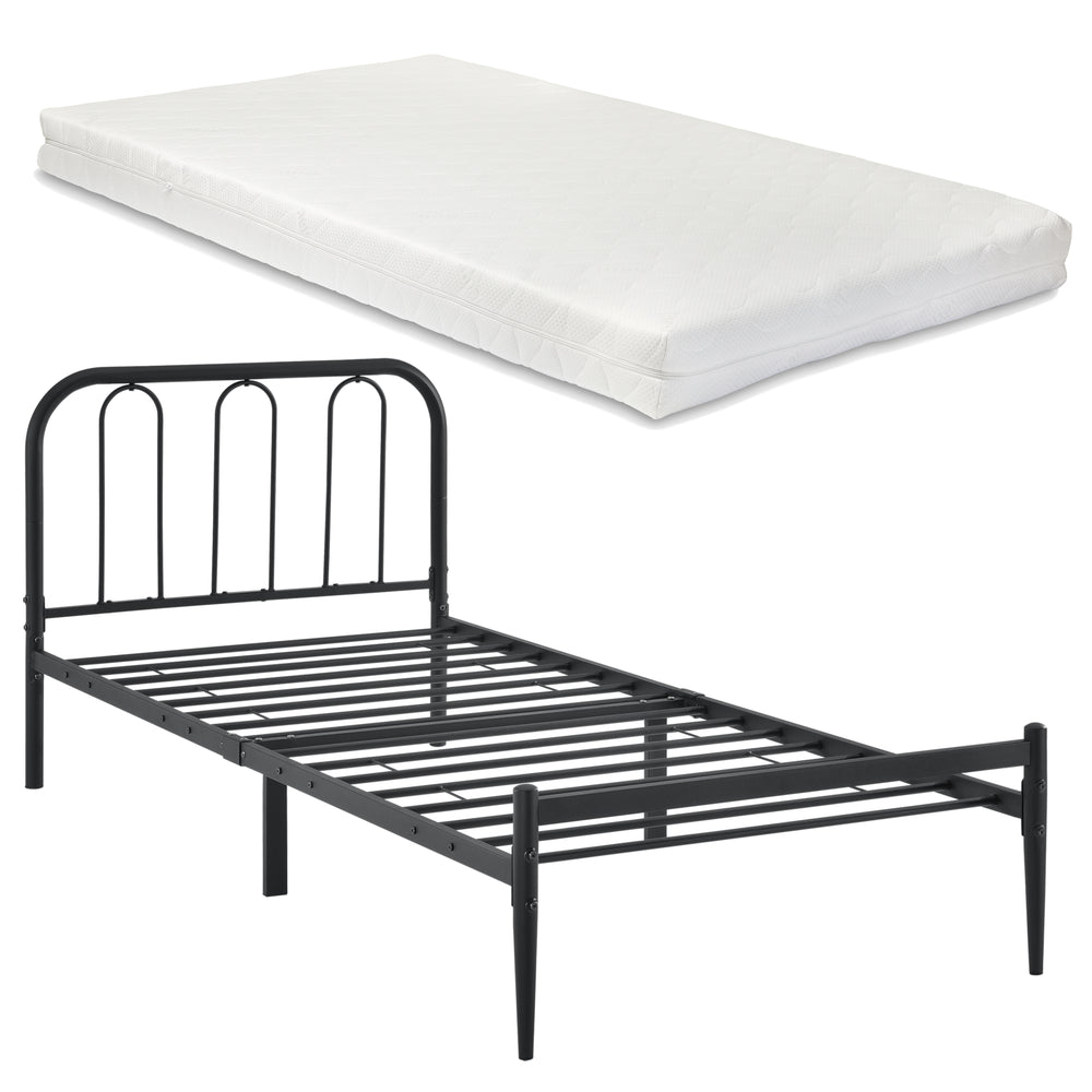 Cama de metal Hanko con colchón en varios tamaños Negro en.casa
