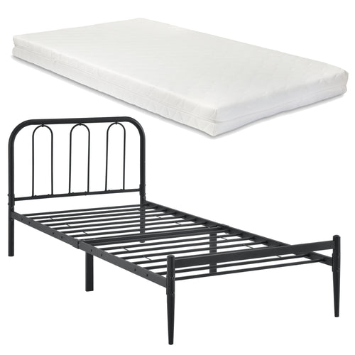 Cama de metal Hanko con colchón en varios tamaños Negro en.casa