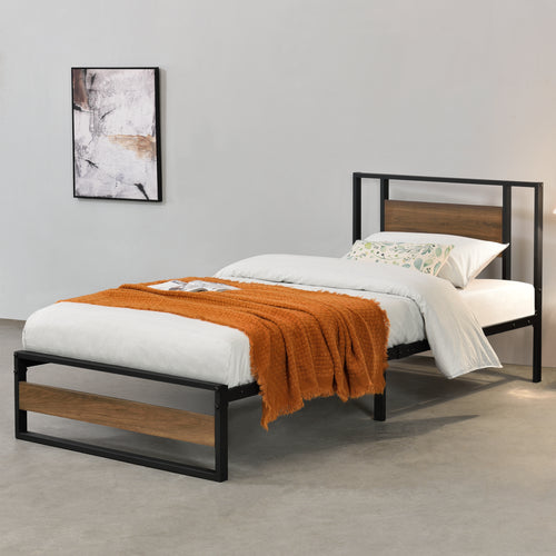 Cama de metal Villach en varios tamaños negro nogal - aspecto [en.casa] - premiumXL