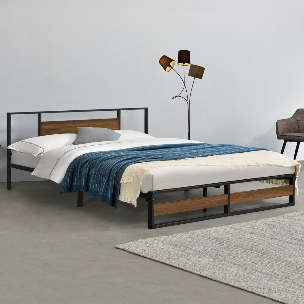 Cama de metal Villach en varios tamaños negro efecto nogal [en.casa] - premiumXL