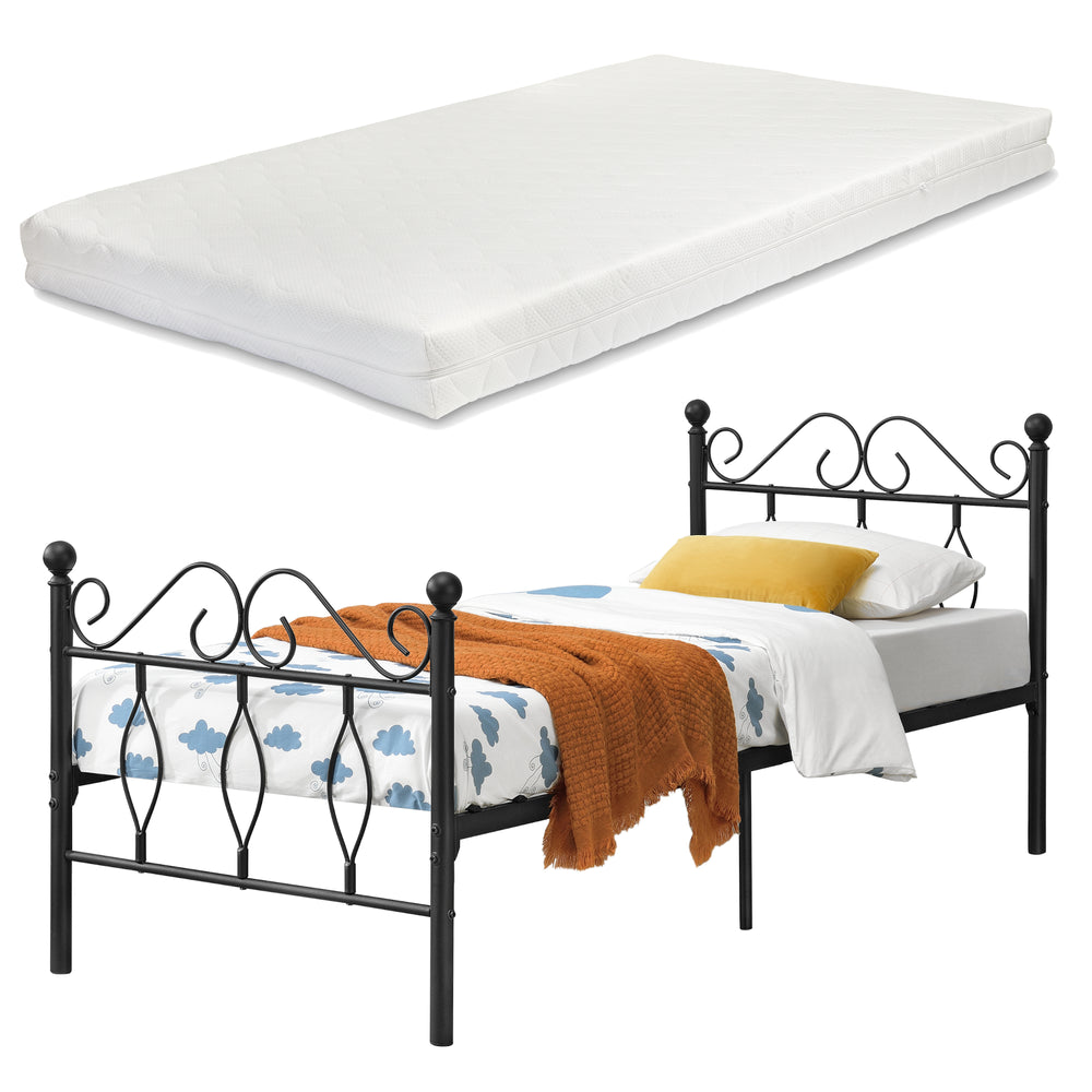 Cama de metal Apolda con colchón de espuma fría en varios tamaños Negro en.casa