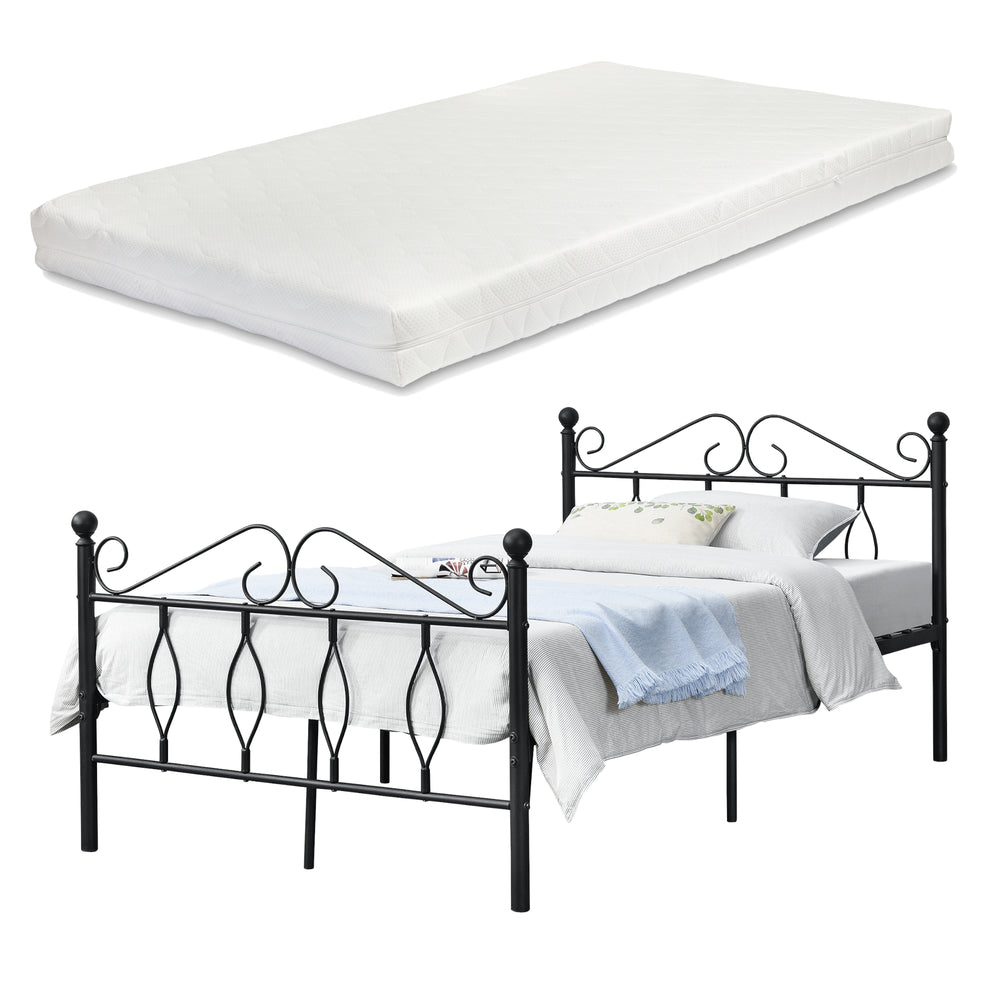 Cama de metal Apolda con colchón de espuma fría en varios tamaños Negro en.casa