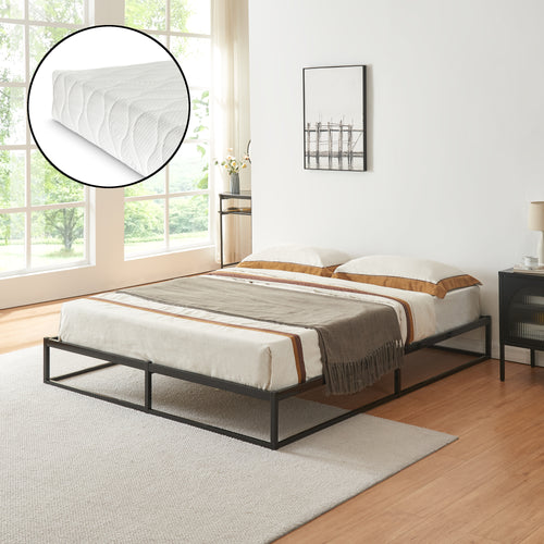 Cama de metal Trerunta con colchón acero negro [en.casa]