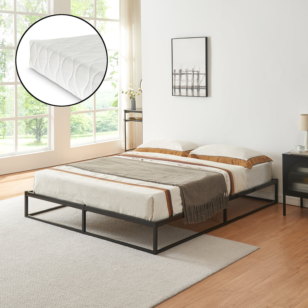 Cama de metal Trerunta con colchón acero negro [en.casa]