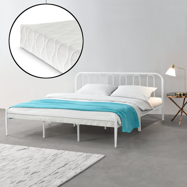 Cama de metal Hanko con colchón en varios tamaños Blanco en.casa