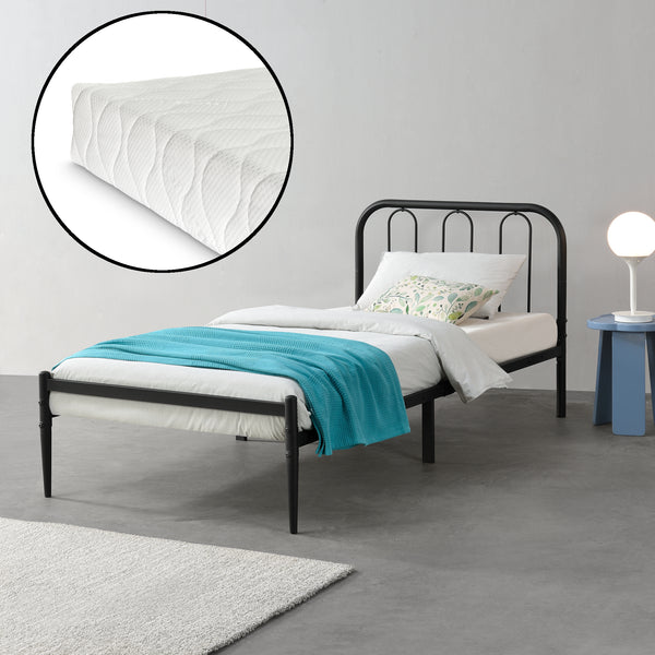 Cama de metal Hanko con colchón en varios tamaños Negro en.casa