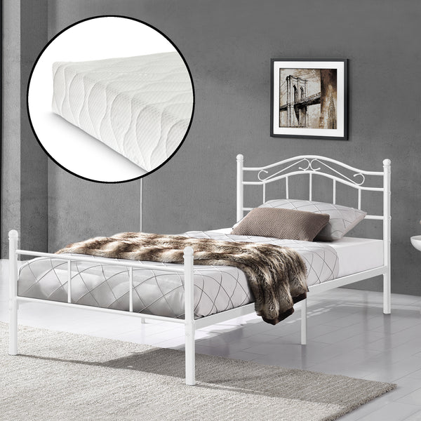 Cama de metal Florencia 90x200 cm con/sin colchón de espuma fría en varios colores en.casa
