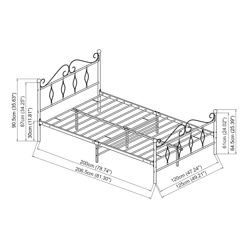 Esquema acotado Cama de metal Apolda hasta 300 kg varios tamaños blanco [en.casa]