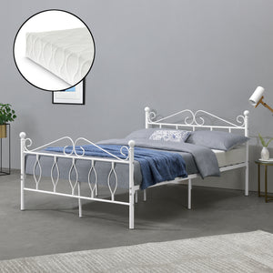 Cama de metal Apolda con colchón varios tamaños hasta 300kg Blanco [en.casa]