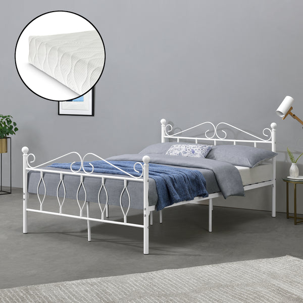 Cama de metal Apolda con colchón varios tamaños hasta 300kg Blanco [en.casa]