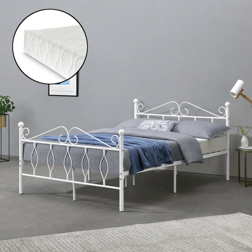 Cama de metal Apolda con colchón varios tamaños hasta 300kg Blanco [en.casa]