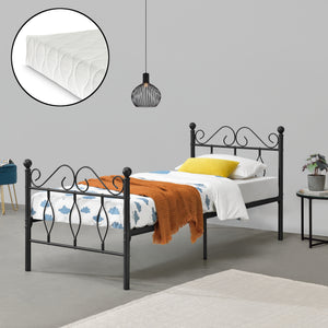Cama de metal Apolda con colchón de espuma fría en varios tamaños Negro en.casa