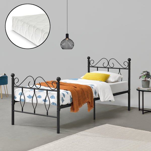 Cama de metal Apolda con colchón de espuma fría en varios tamaños Negro en.casa