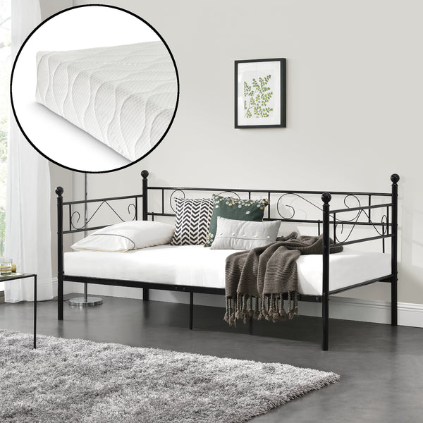Cama de metal Granada con colchón 90x200 cm acero [en.casa]