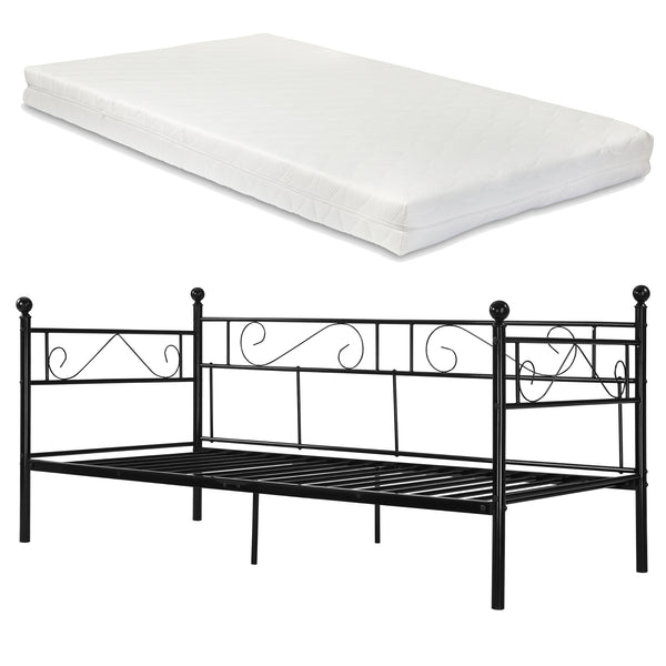 Cama de metal Granada con colchón 90x200 cm acero [en.casa]
