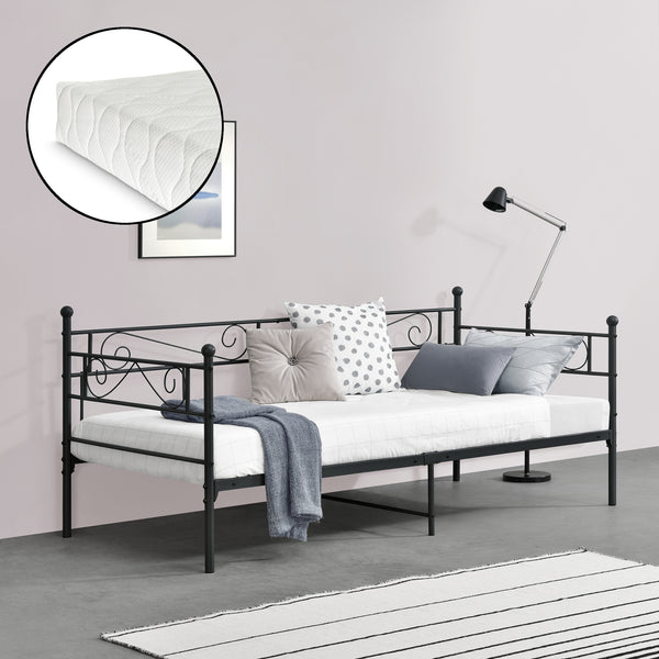 Cama de metal Kerava 90x200 cm con colchón de espuma fría varios colores en.casa