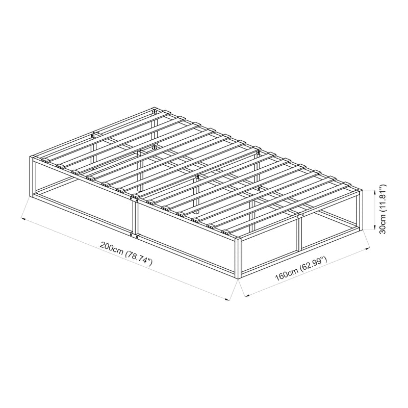 Esquema acotado [en.casa]® Cama de Metal con Colchón de espuma fría - 90/140/160/180/200cm x 200cm - Cama Simple o Cama doble - Con listones - Somier Negro/Blanco/Gris oscuro - Oeko-Tex 100