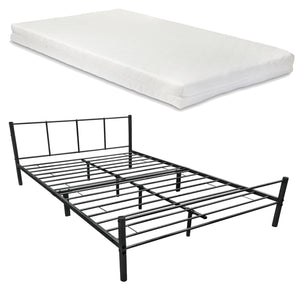 Cama de metal Laos con colchón negro [en.casa]