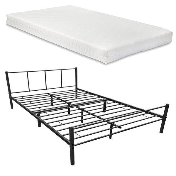 Cama de metal Laos con colchón negro [en.casa]